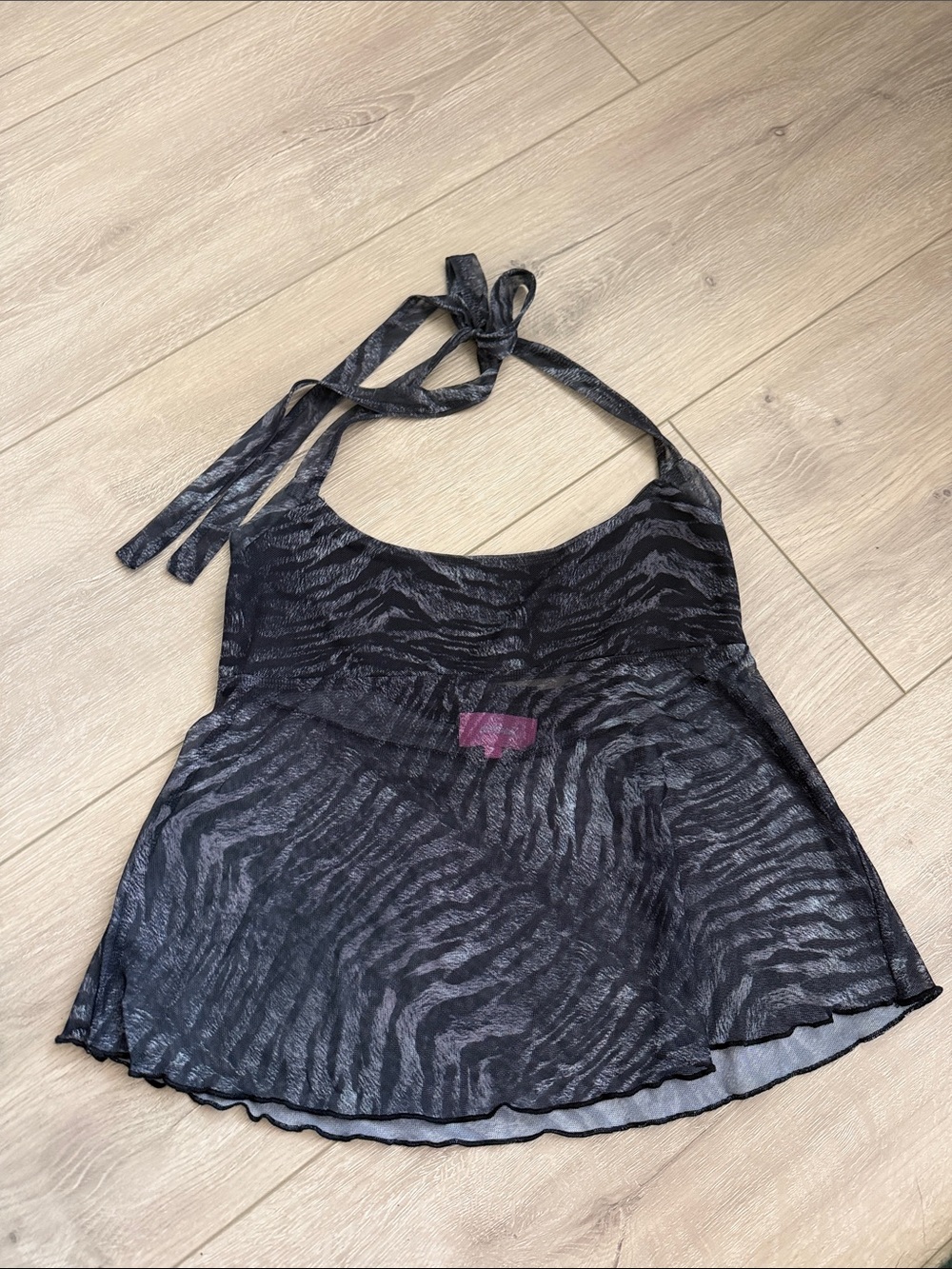 Edikted Sheer Black Animal-Print Halter Top